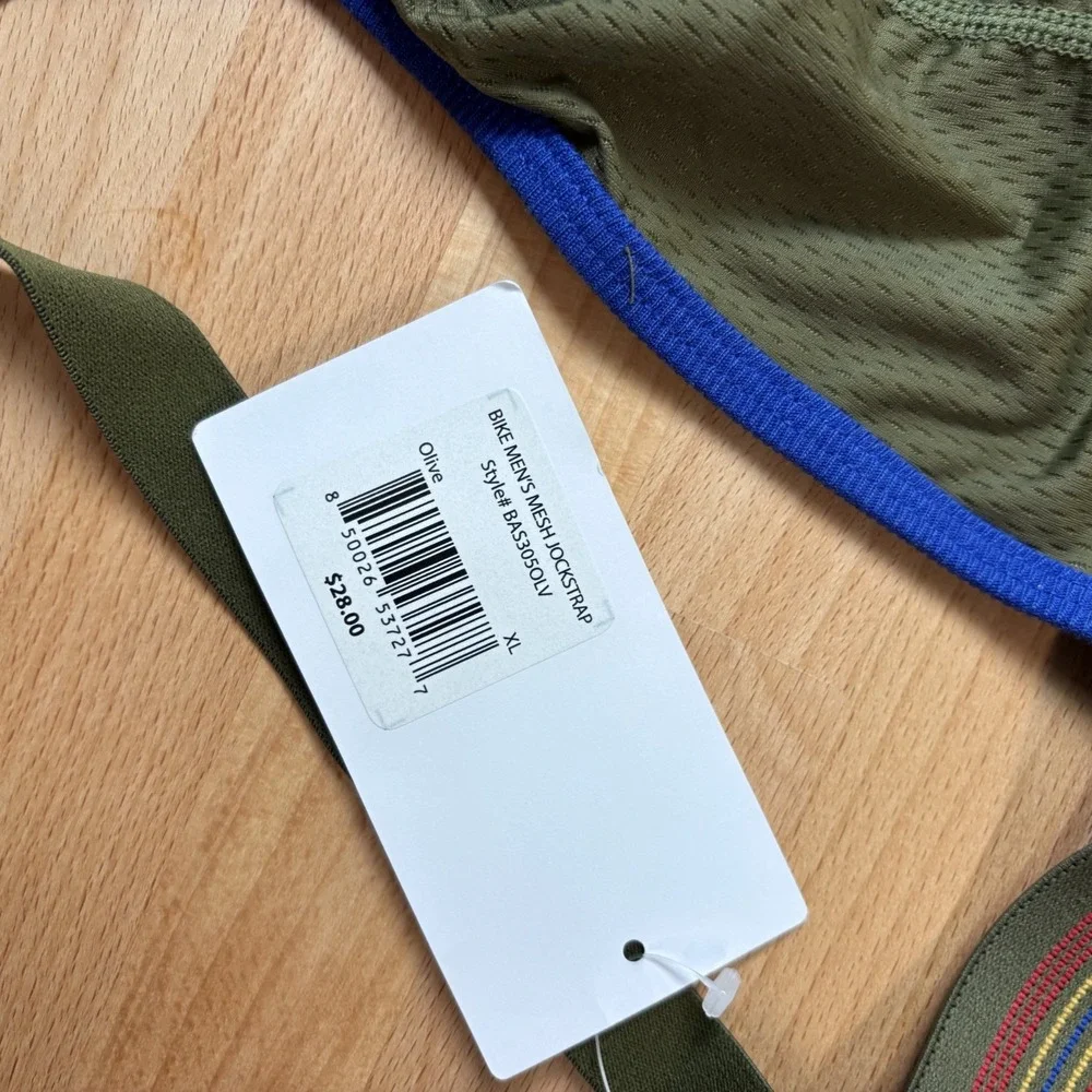 Bike Mesh Jockstrap Men's XL Olive Green Striped Underwear New